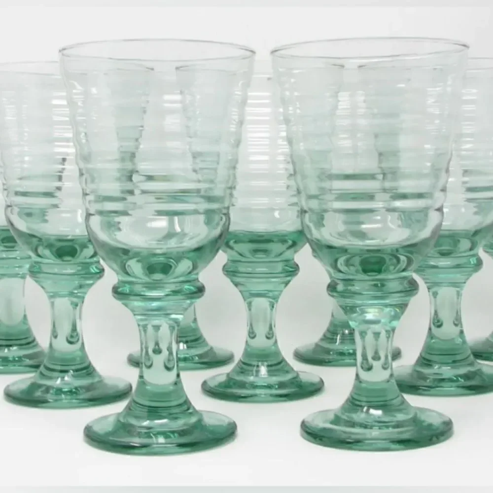 Libby Glass Company Sirrus Water Goblets Glasses Set 2 Insulator Vintage Green